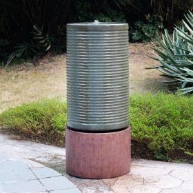 44" Tall Large Modern Cylinder Ribbed Tower Water Fountain