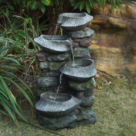 Indoor Outdoor Stone Water Fountain, 4-Tier Polyresin Cascading Rock Bowl