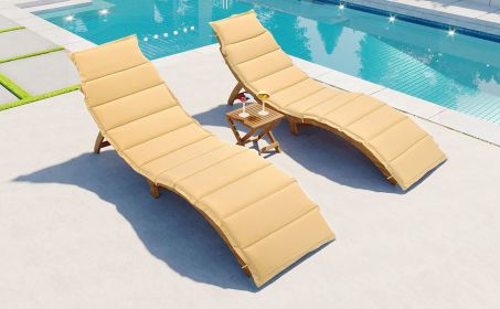 Outdoor Patio Wood Portable Chaise Lounge Set with Foldable Tea Table