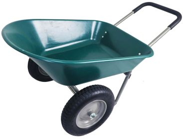 Dual-Wheel Home Garden Utility Wheelbarrow Cart with Built-in Stand