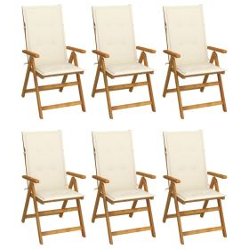 Folding Patio Chairs 6 pcs with Cushions Solid Acacia Wood