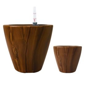 2-Pack 10 in. Dark Wood Plastic Self-watering Planter Pot