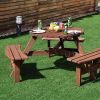 Circular Outdoor Wooden Picnic Table with Built-in Benches