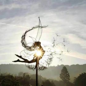Dandelion Figurine Fairies Pixies Dancing Fairy Statue Steel Wires Fairy Garden Miniature Sculpture Mythical Garden Yard Decor (Color: h)