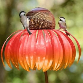 Pink Coneflower Bird Feeder Outdoor Decoration Garden Flower Picaflor Wild Bird Feeder Feeding Outside Rust Resistant Art Metal (Ships From: China, Color: orange)