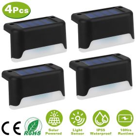 4Pcs Solar Powered LED Step Lights Outdoor IP55 Waterproof (Light Color: Warm, Color: black)