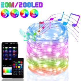 2023 RGB IC Christmas Fairy Light APP Control Bluetooth LED String Light Smart Music Rhythm Waterproof Xmas Light New Year Party (Ships From: CN, Emitting Color: 20M 200LED)
