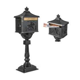 Outdoor Lawn Decor Retro Cast Aluminum Mailbox (Color: black, Type: Mailbox)