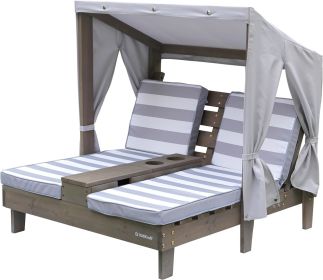 KidKraft Wooden Outdoor Double Chaise Lounge with Cup Holders, Patio Furniture for Kids or Pets, Espresso with Oatmeal (Color: Grey)