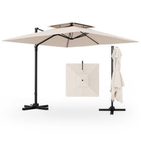 9.5 Feet Cantilever Patio Umbrella with 360° (Color: beige)