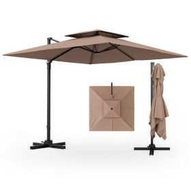9.5 Feet Cantilever Patio Umbrella with 360° (Color: coffee)