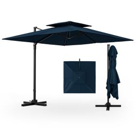 9.5 Feet Cantilever Patio Umbrella with 360° (Color: navy)