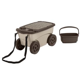 Outdoor Rolling Garden Scooter with Wheels & Pull Strap, Light Taupe (Color: Light Taupe)