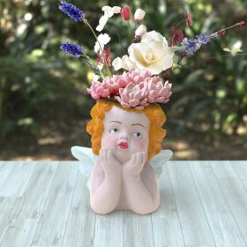 Angel Statue Crafted Head Face Planter Pot (Color: skin)