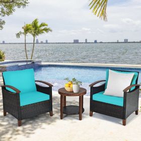 3 Pieces Patio Rattan Furniture Set (Color: Turquoise)