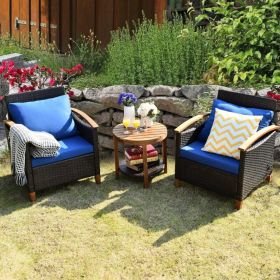 3 Pieces Patio Rattan Furniture Set (Color: Blue)