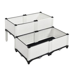 Set of 4 Elevated Flower Vegetable Herb Grow Planter Box (Color: White)