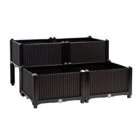 Set of 4 Elevated Flower Vegetable Herb Grow Planter Box (Color: Brown)