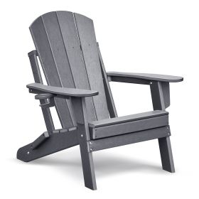 Folding Adirondack Chair Weather Resistant, Outdoor HDPE Lawn Chair (Color: gray)